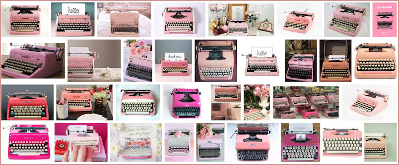 Multiple examples of pink typewriters